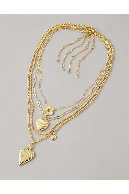 AE Heart Pendant Necklaces 3-Pack Women's Gold One Size | American Eagle Outfitters (US & CA)