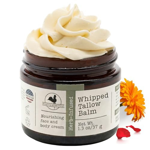 Hearth and Homestead: Handmade Whipped Tallow Balm (Unscented/Herb-Infused) - Organic Body Butter with Infused Olive Oil, for Eczema, Rosacea, Baby - 1.3 oz | Amazon (US)