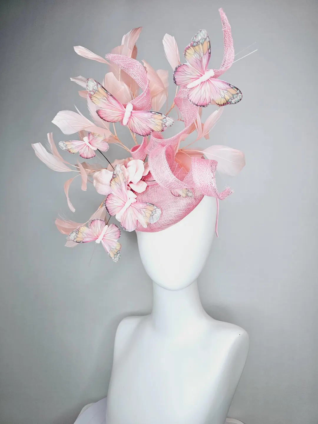 Kentucky Derby Hat Fascinator Baby Pink Sinamay With Curls Baby Pink Satin Flower With Light Pink... | Etsy (US)