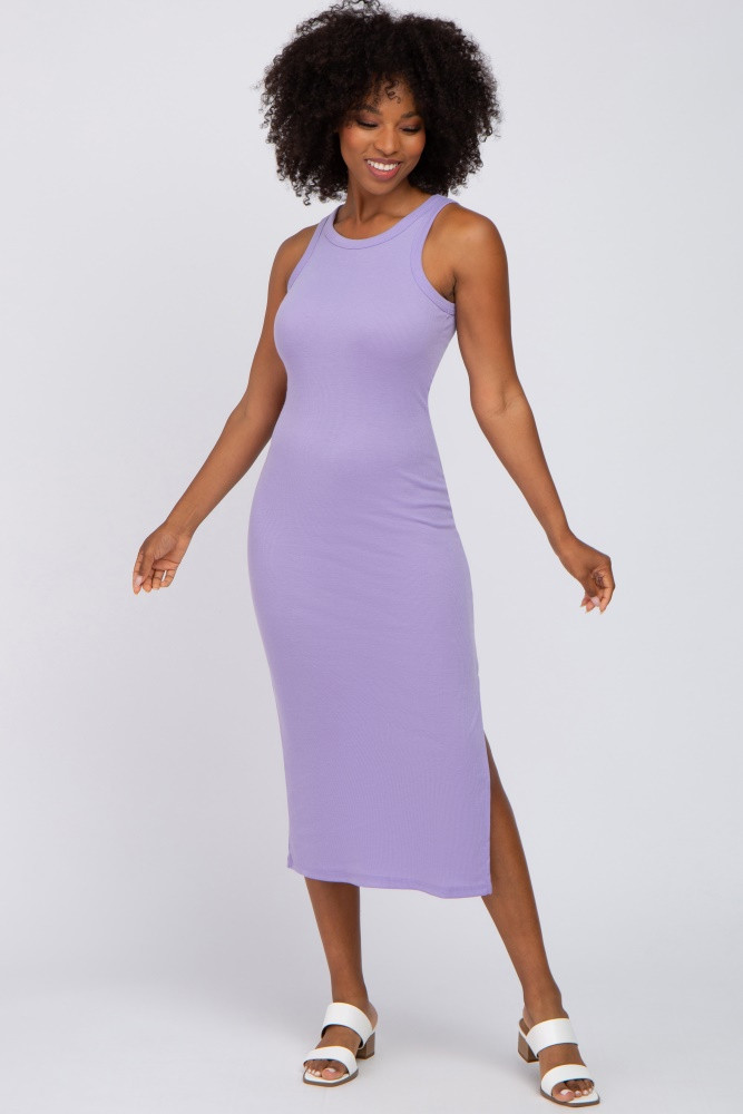 Lavender Ribbed Racerback Side Slit Midi Dress | PinkBlush Maternity