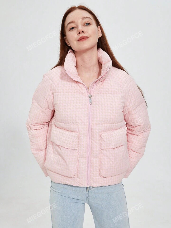 MIEGOFCE Houndstooth Raglan Sleeve Zip Up Padded Coat | SHEIN