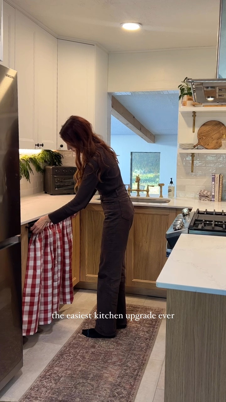 This is the easiest kitchen upgrade you can make! Update your dishwasher by adding a magnetic curtain rod and cafe curtains to disguise an ugly or outdated appliance.

I used 30” curtains and a rod that matches the color of my cabinet door handles.

If your cafe curtain is too long just use iron on hem tape to shorten it to your desired height.

#LTKHome #LTKFindsUnder50 #LTKWatchNow