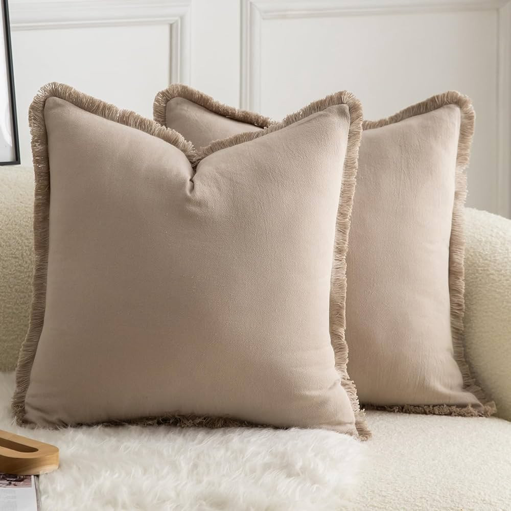 Mandioo Set of 2 Neutral Cotton Fringe Throw Pillow Covers Decorative Boho Farmhouse Cushion Cove... | Amazon (CA)