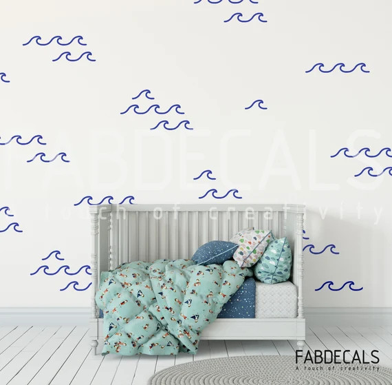 Ocean Waves Wall Decals, Kids Room Wall Decor, Sea Waves Wall Stickers, Nursery Decor - ID6 | Etsy (US)