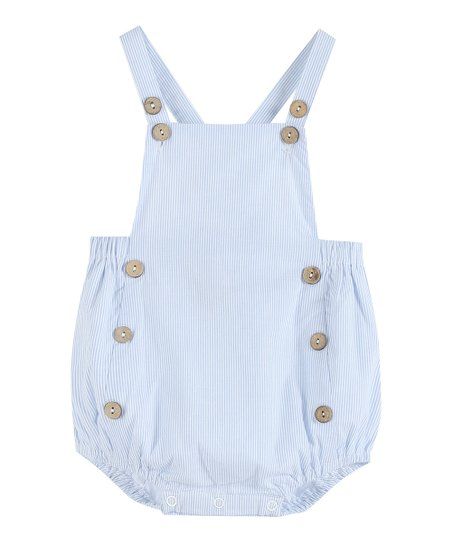 Blue Pinstripe Wooden Button Romper - Infant & Toddler | Zulily