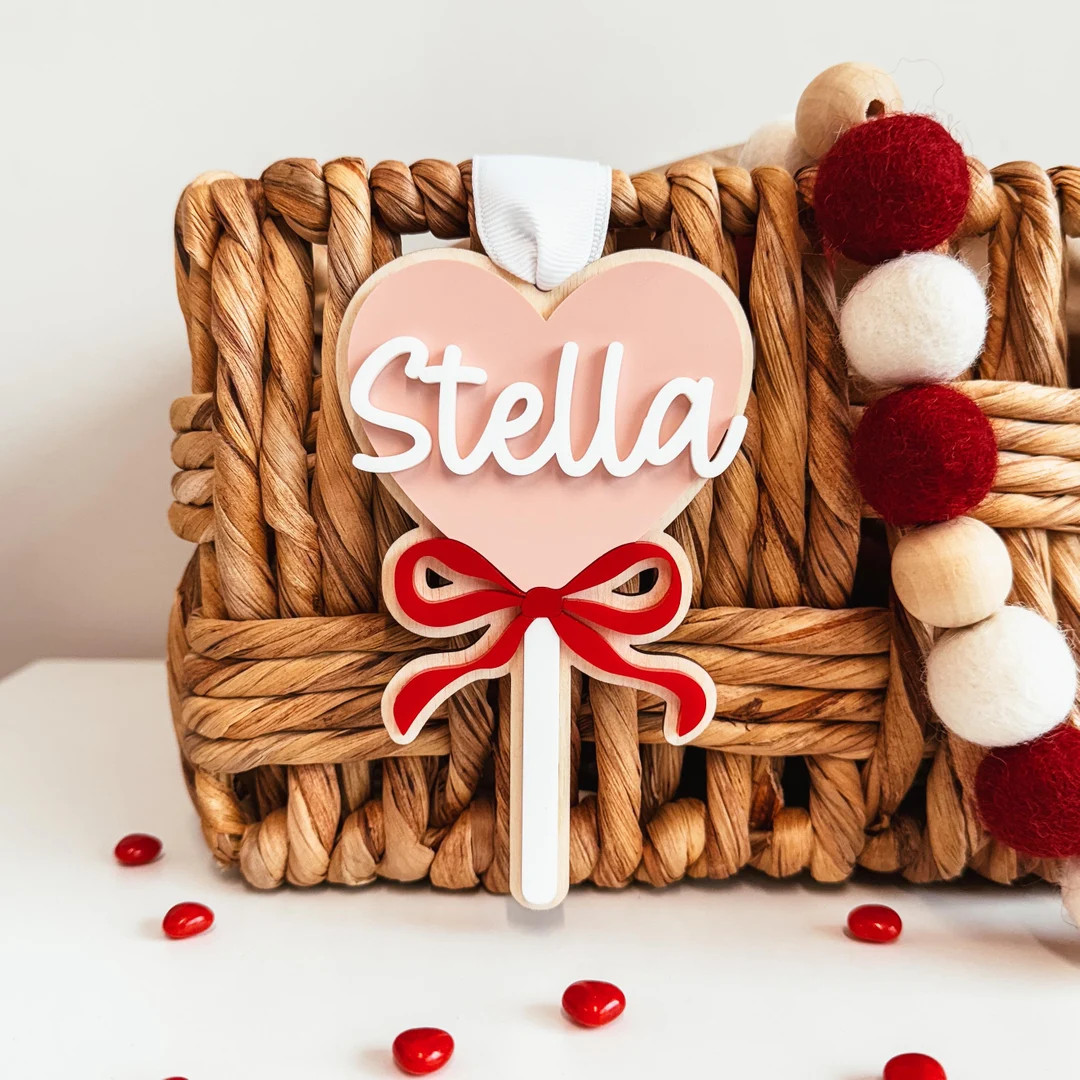 Valentine's Day Basket Tag, Valentine's Day Heart Tag, Heart Sucker Tag, Coquette Bow Valentine T... | Etsy (US)