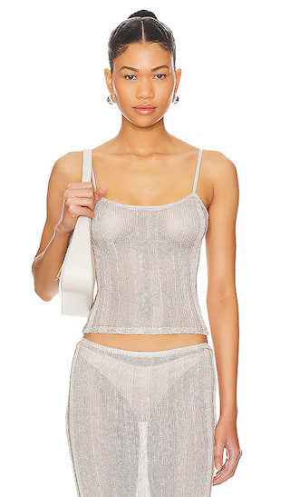 GUIZIO Slinky Rib Knit Tank in Metallic Silver. - size XXS | Revolve Clothing (Global)