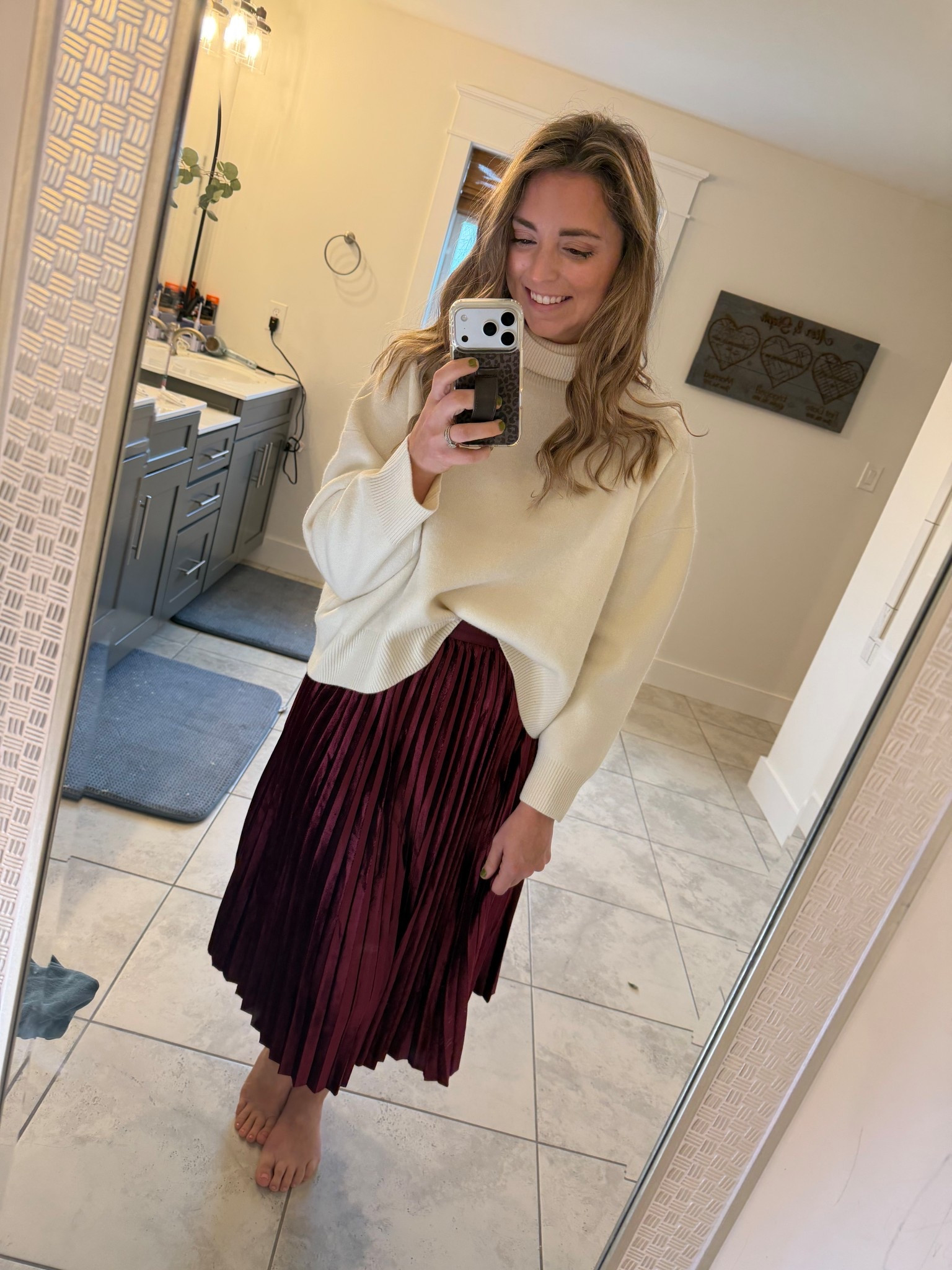 Velvet + wool = the dreamiest winter combo ❄️✨
This Amazon velvet skirt has the prettiest movement and sheen, and pairing it with this cozy Free People wool sweater makes the whole outfit feel luxe but still super comfortable.

Perfect for:
🎄 Christmas photos
🎁 Holiday parties
💍 Winter weddings
✨ Any “I want to look put together but still cozy” day

Linked it all for you below 👇
✨ Velvet Skirt — Amazon
✨ Wool Sweater — Free People
✨ Boots / accessories optional add-ons

#HolidayStyle #WinterOutfit #VelvetSkirt #FreePeopleStyle #LTKFashion #TheLinkedMom

#LTKHoliday #LTKgrwm #LTKootd