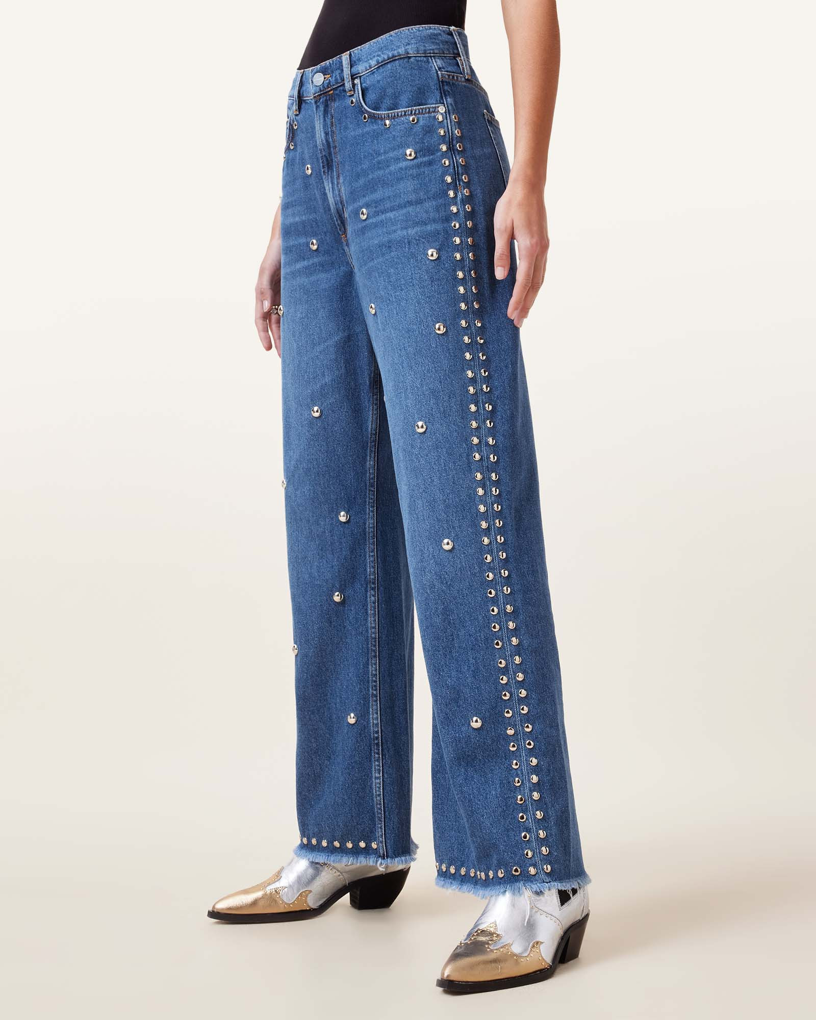 AllSaints Blake Studded Wide Leg Denim Jeans | AllSaints UK