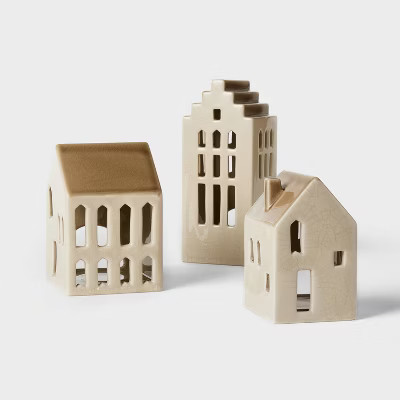 3pc Ceramic House LED Tea Light Holder Set - Threshold™ designed with Studio McGee | Target