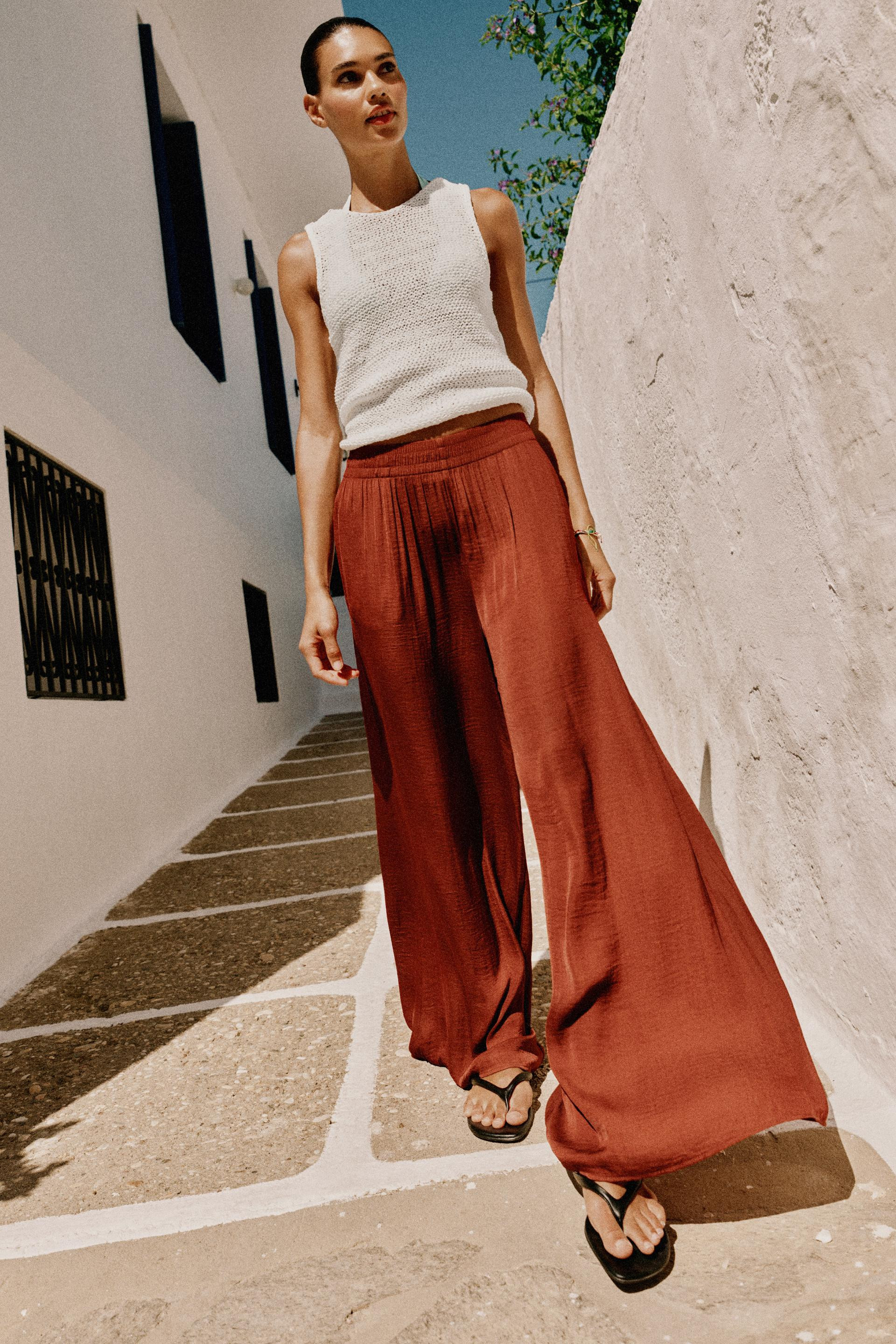 Zara - Flowy Wide Leg Pants - Pink - Xs - Woman | Zara US