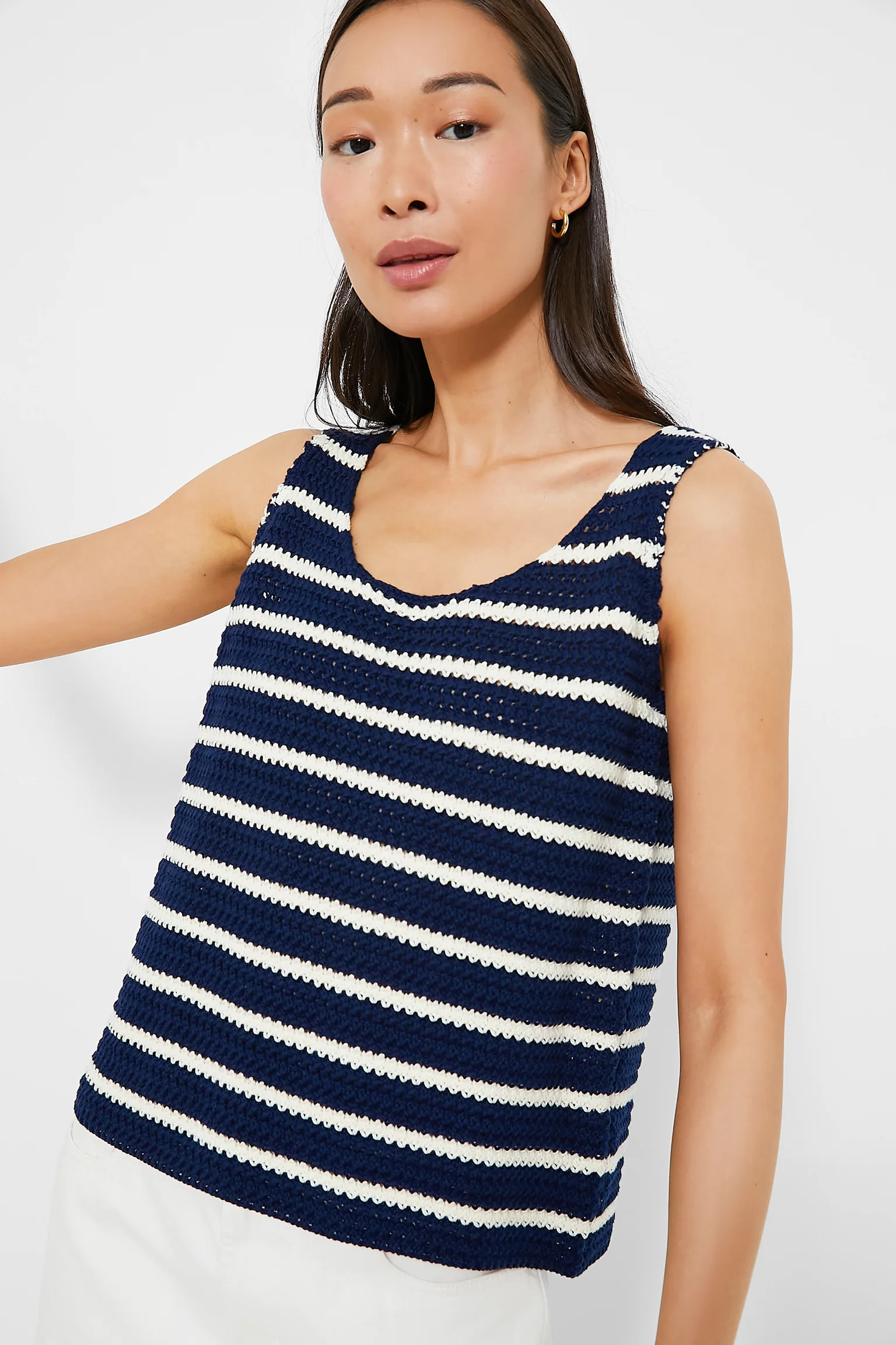 Navy Stripe Crochet Koda Tank | Tuckernuck (US)