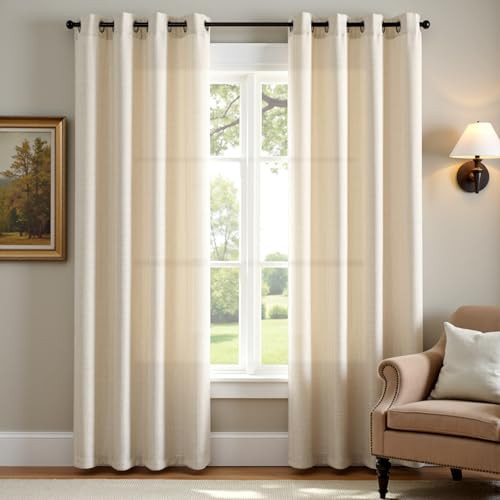 jinchan Curtains Linen Textured Casual Weave Curtains for Living Room Beige 90 Inches Long 2 Panels Grommet Top Light Filtering Window Drapes Panels for Bedroom Drapes Heathered Beige | Amazon (US)
