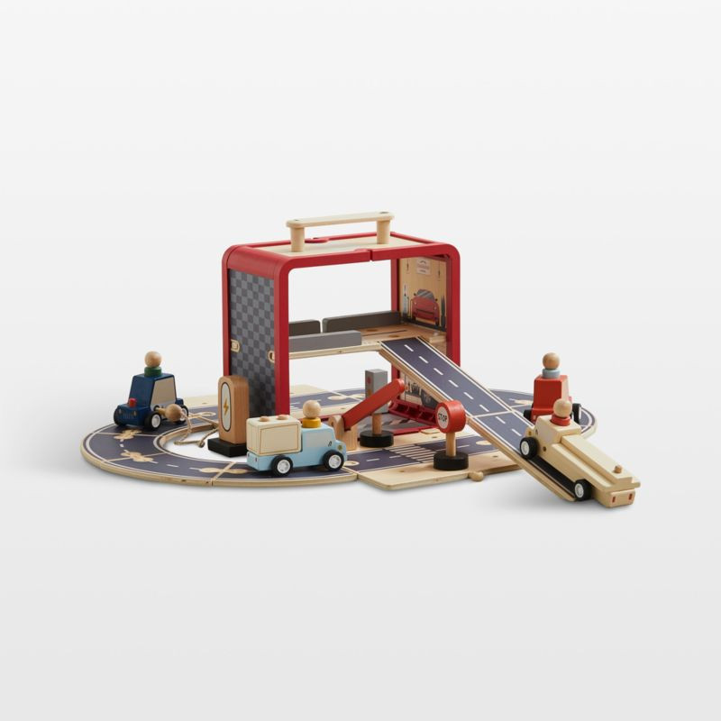 Wonder & Wise by Asweets Wooden Toddler Garage with Cars Toy | Crate & Kids | Crate & Barrel
