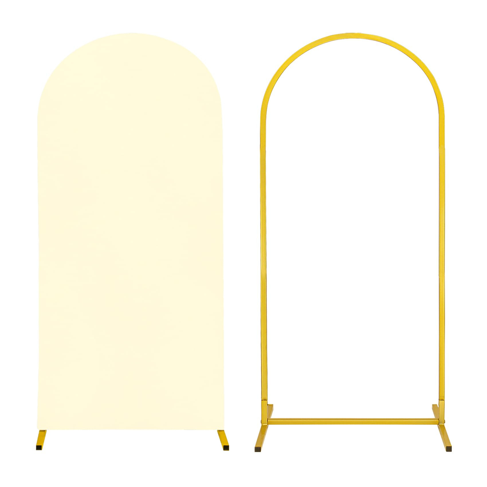 Metal Arch Stand and Cover Set,1 Ivory Spandex Fitted Backdrop with 1 Gold Wedding Arched Stand F... | Amazon (US)