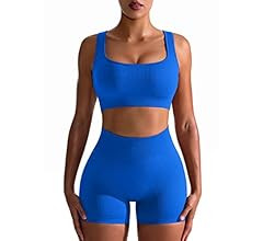 OQQ Workout Outfits for Women 2 Piece Seamless Ribbed High Waist Leggings with Sports Bra Exercis... | Amazon (US)