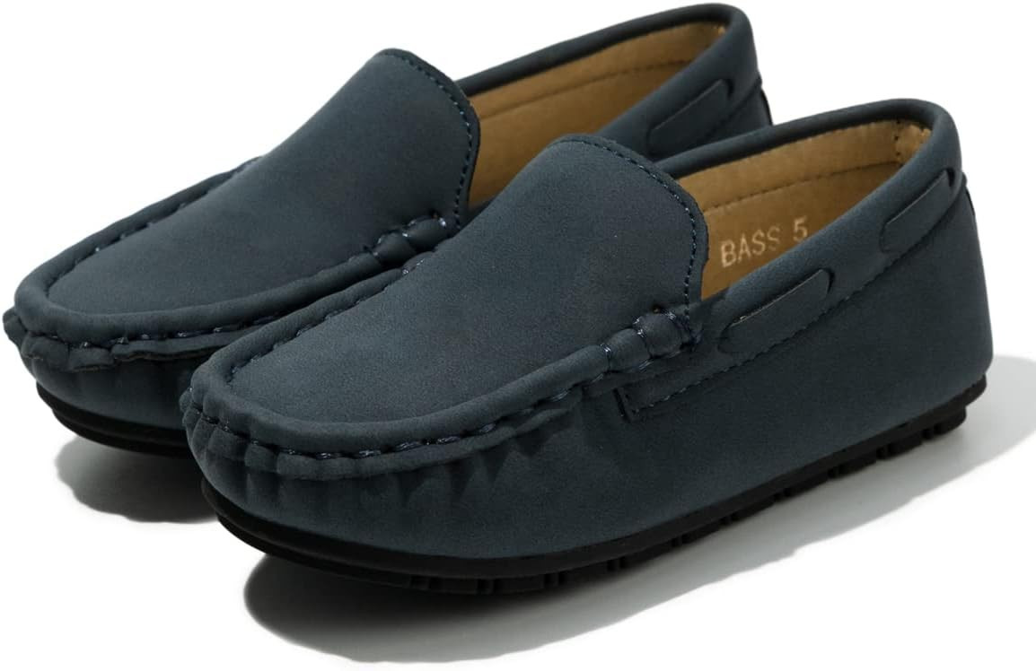 Kannior Boys Girls Leather Loafers Slip-On Texture Flats Boat Dress Moccasin Schooling Daily Walk... | Amazon (US)