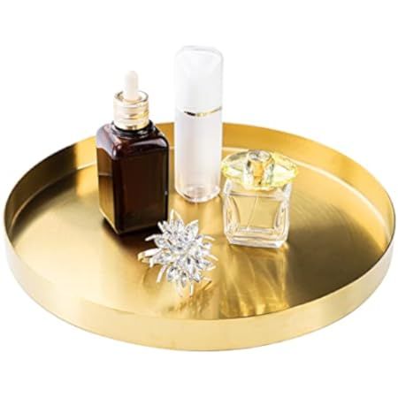 FREELOVE Round Gold Serving Platter, Metal Decorative Tray for Perfume Jewelry Comestic Coffee Chees | Amazon (US)