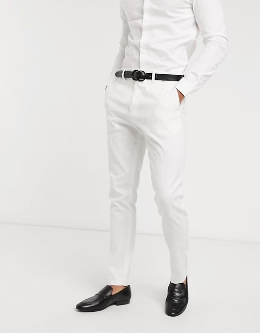 ASOS DESIGN wedding skinny suit trousers in stretch cotton linen in white | ASOS (Global)