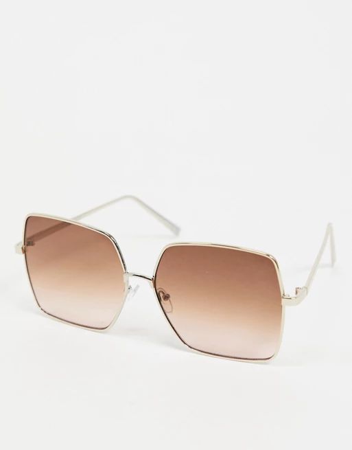 ASOS DESIGN 70's oversized square sunglasses with metal frame in brown | ASOS (Global)