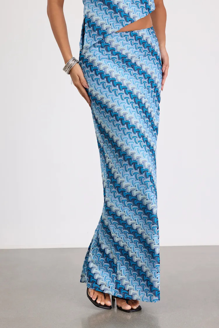 Fiala Blue Multi Crochet Chevron Mermaid Maxi Skirt | Lulus