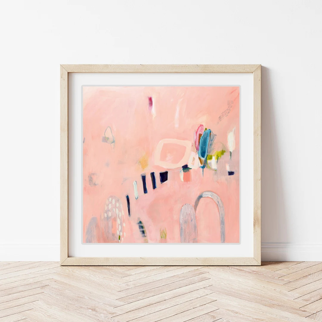 Framed Ready to Hang Square Modern Contemporary Pink Art Print on Fine Art Paper, Modern Minimali... | Etsy (US)