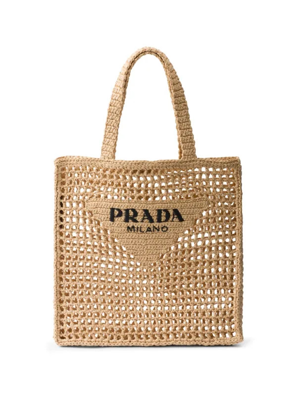 Prada triangle-logo Raffia Tote Bag - Farfetch | Farfetch Global