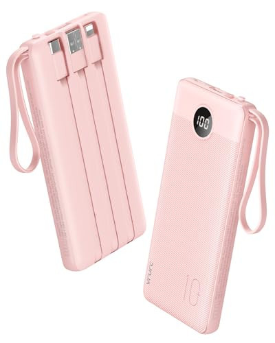 VRURC Portable Charger Power Bank, 22.5W Fast Charging Battery Pack 10000mAh, Built in USB-C Cable in & Out (20W), Micro & iOS Cables Compatible with iPhone 15 14 13, Samsung, Android-Pink(1 Pack) | Amazon (US)