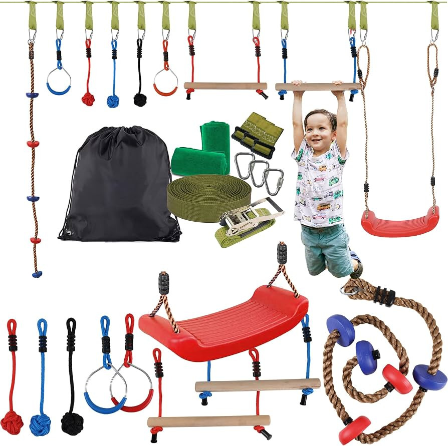 WONKAWOO Ninja Warrior Obstacle Course Rope Set for Kids 42ft Line with Swing, Climbing Rope and ... | Amazon (US)