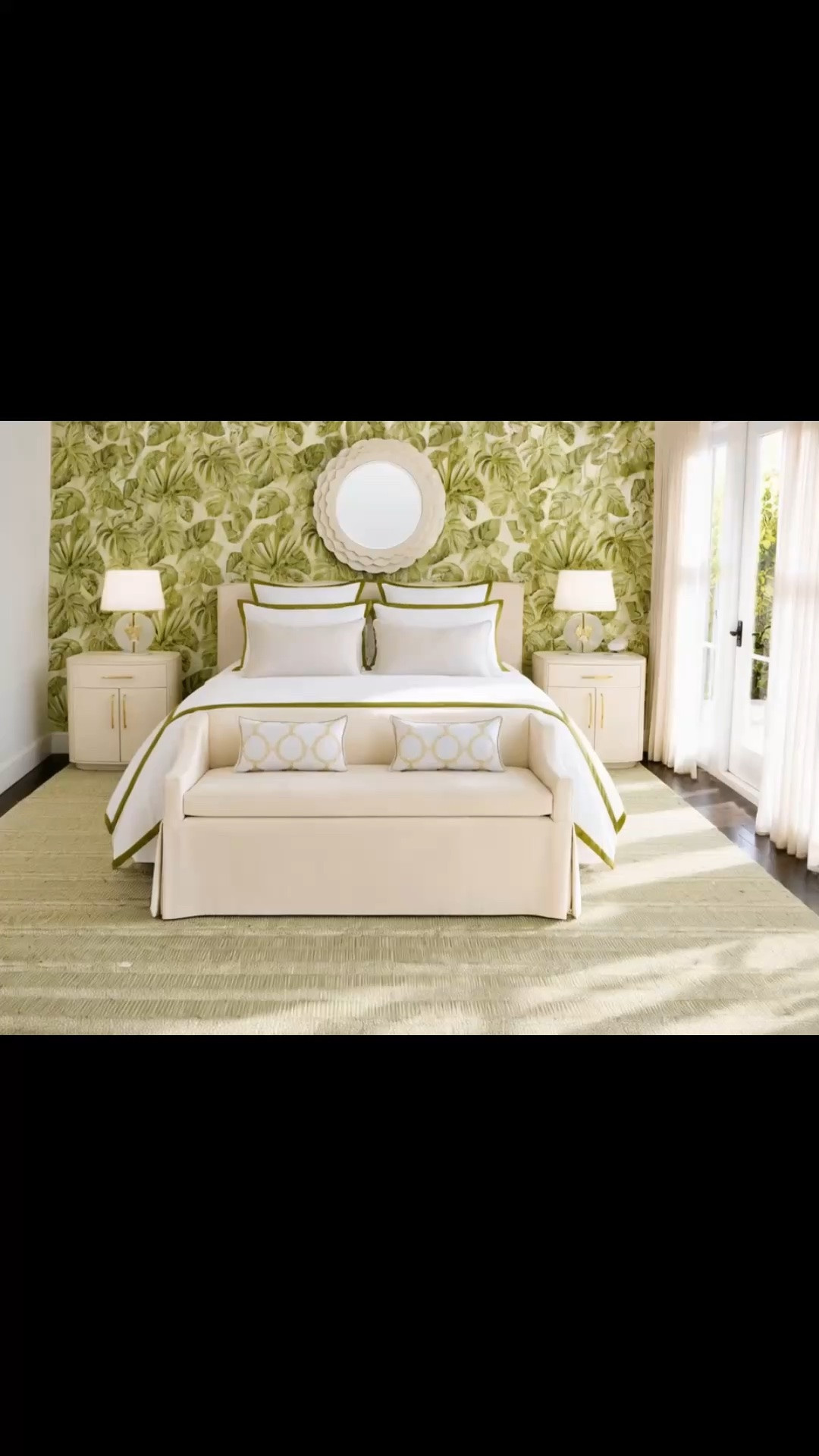A bedroom designed to help you slow down, reset, and feel restored at the end of the day. The palm leaf wallpaper brings fresh, calming energy, while the soft green rug creates a serene foundation. Crisp white bedding with a tailored green border feels polished and elevated, complemented by softly rounded nightstands and an elegant skirted bench.

Serena & Lily’s Labor Day Sale is here—save up to 40%.

#Bedroom #BedroomDesign #BedroomDecor #PalmLeafWallpaper #Wallpaper #Bedding #GreenBedding #AreaRug #BedroomRug #Nightstand #BedroomFurniture #SkirtedBench #SerenaAndLily #LaborDaySale #ModernClassic #CoastalStyle #InteriorDesign #LTKHome #LTKSaleAlert

#LTKSeasonal #LTKHome #LTKSaleAlert