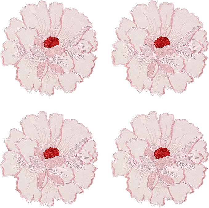 Spring Floral Placemats Set of 4 Washable Cutwork Embroidered Rose Flower Dresser Scarf Table Lin... | Amazon (US)