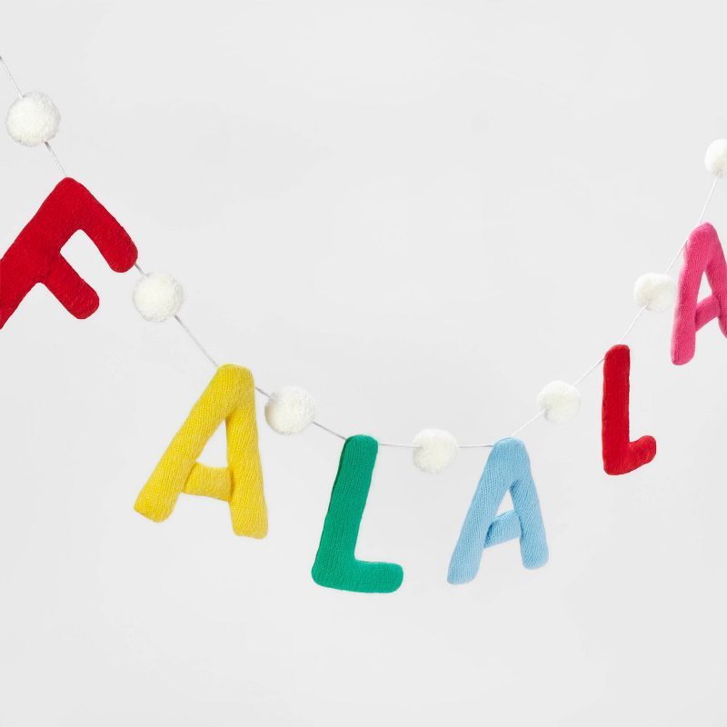 6&#39; Fabric &#39;Fa La La&#39; Oversized Garland with White Poms - Wondershop&#8482; | Target