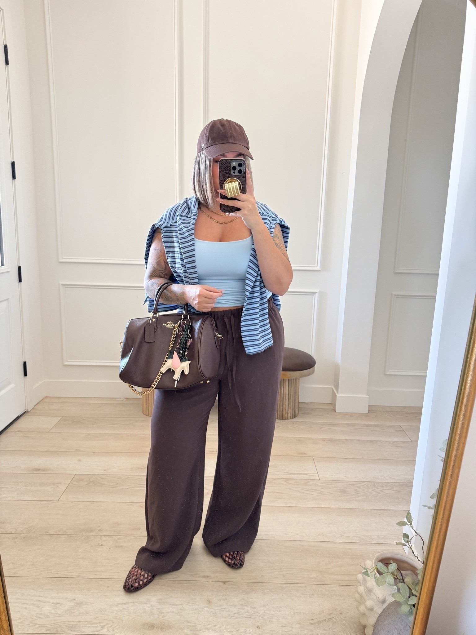 Pants xl reg length for baggy fit 
Tank L 
Stripe top L 
#ootd

#LTKMidsize #LTKSaleAlert