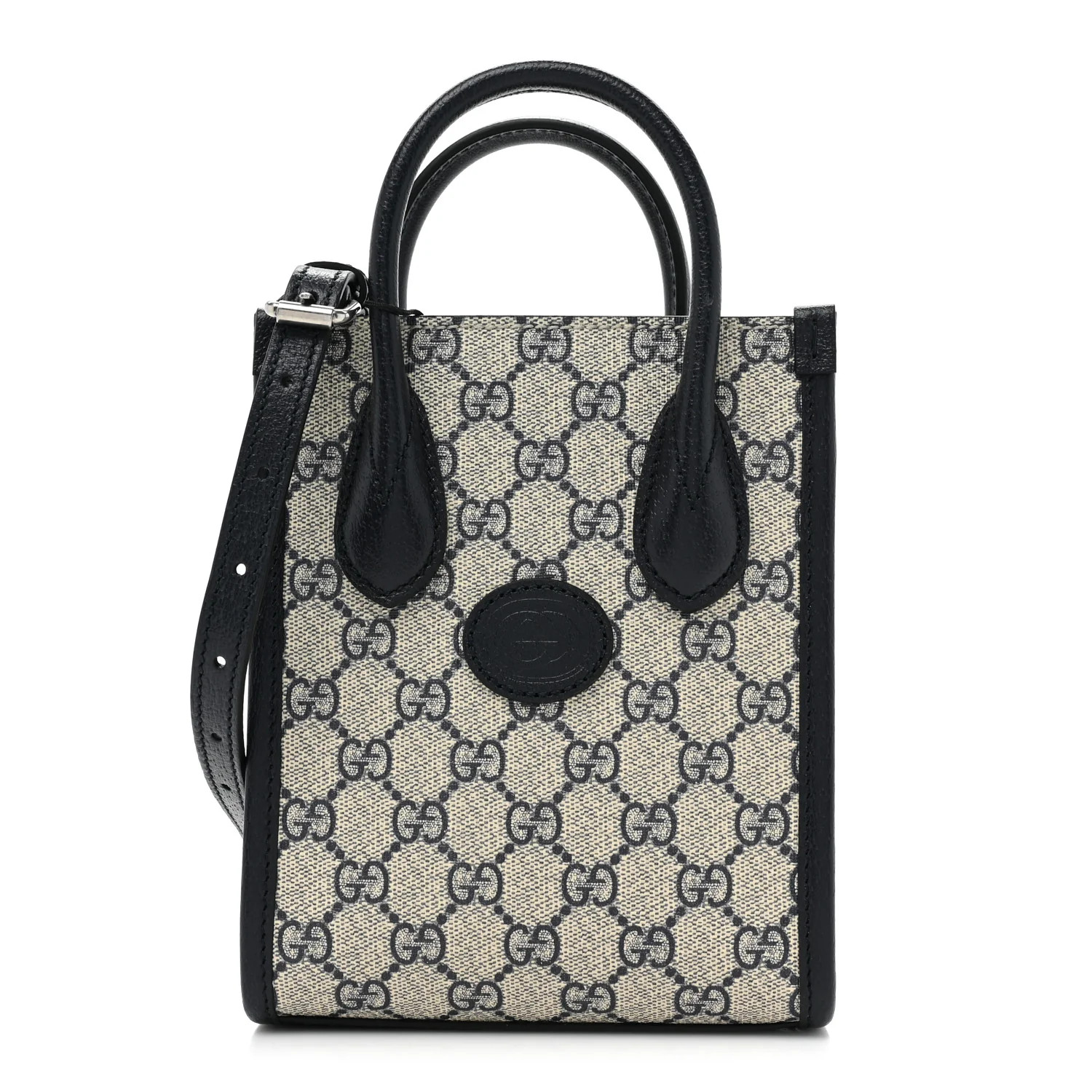 GG Supreme Monogram Textured Dollar Calfskin Mini Retro Interlocking G Tote Bag Beige Blue | FASHIONPHILE (US)