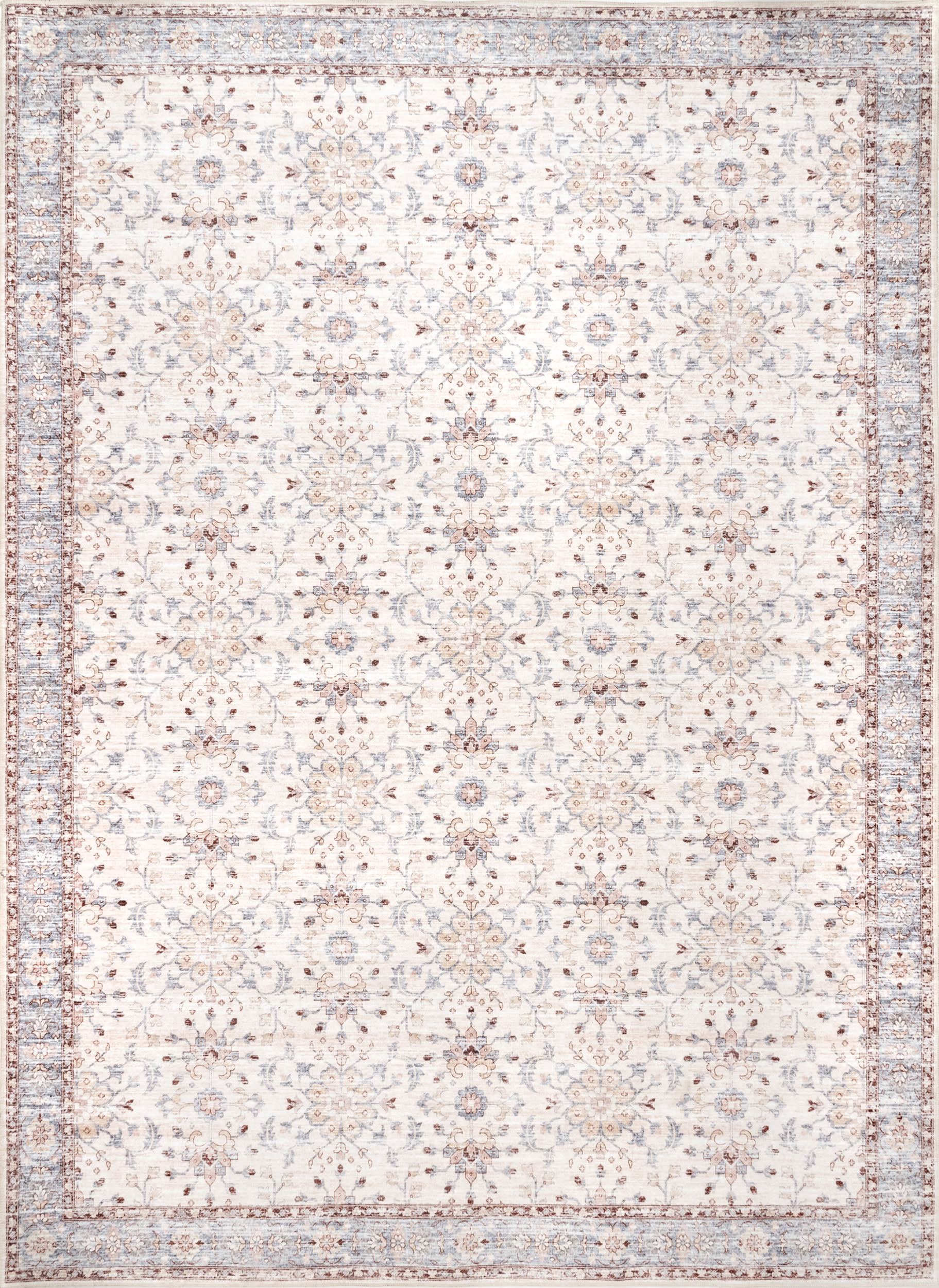 Light Beige Ivied Blossoms Washable 4' x 6' rug | Rugs USA