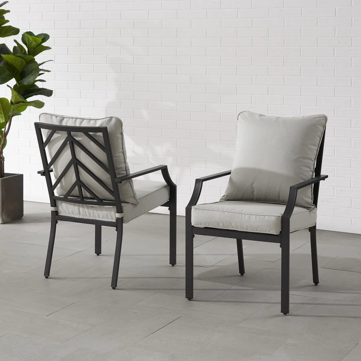 Tollstrup Powder Coated Steel Outdoor Dining Armchair with Cushion (Set of 2) | Wayfair North America