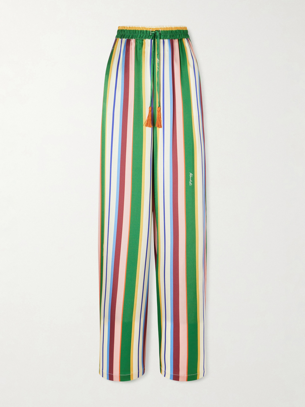 Cristiano Marcheli - Letizia Tasseled Striped Stretch-silk Satin Wide-leg Pants - Multi | NET-A-PORTER (US)