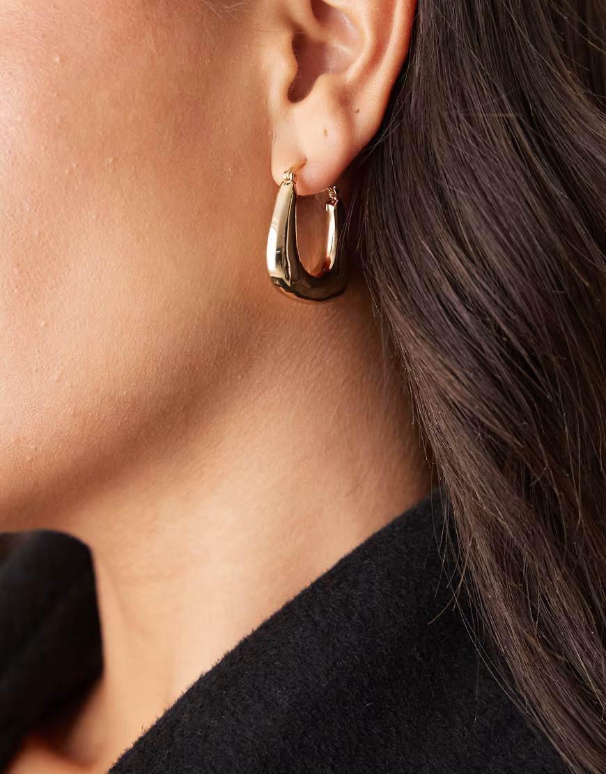 ASOS DESIGN hoop earrings with chubby squared off design in gold tone | ASOS (Global)
