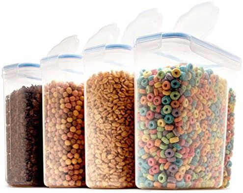 Set of 4 Large Cereal & Dry Food Storage Containers BPA-Free Plastic Container Airtight Lid Suita... | Amazon (US)