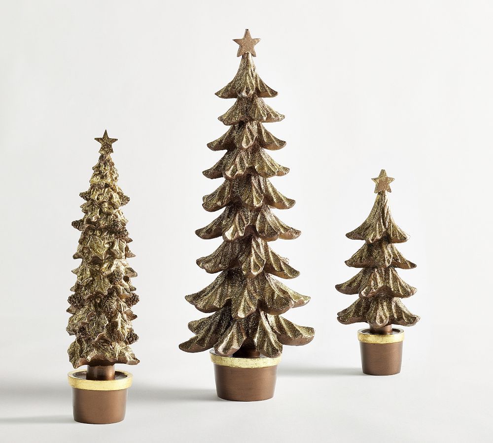 Handcrafted Gold Glitter Decorative Trees | Pottery Barn (US)