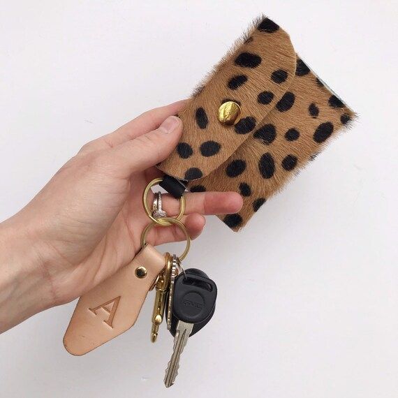 Dark Beige Cheetah Keychain Wallet - Hair on Hide Leather | Etsy (US)