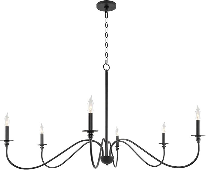 Kira Home Archer 47" 6-Light Large Modern Chandelier + Curved Arms, Adjustable Hanging Height, Bl... | Amazon (US)