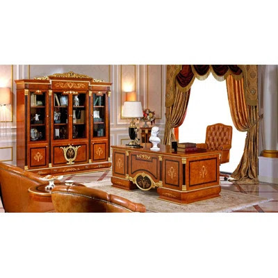 2 Piece Solid Wood Rectangular Executive Desk Office Set with Chair | Perigold