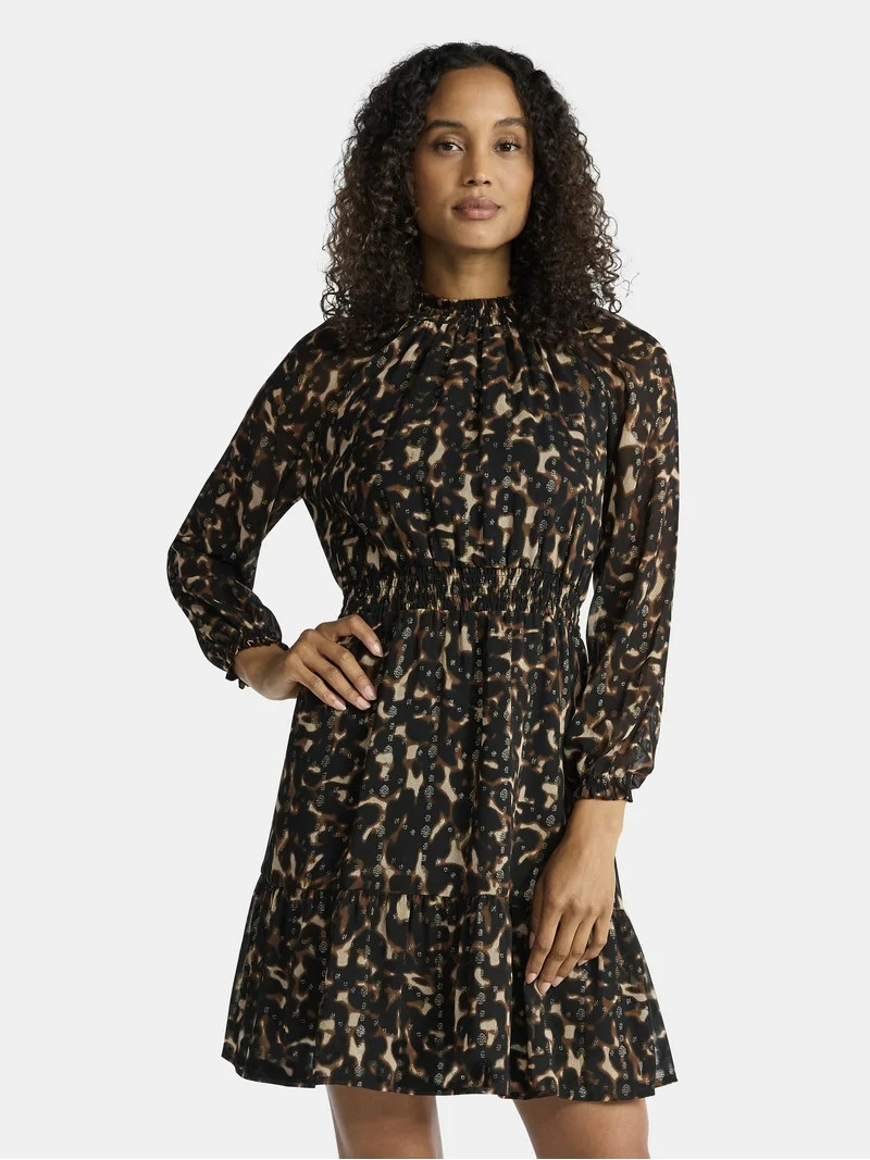 Time and Tru Women's Smocked Mini Dress with Long Sleeves, Sizes XS-XXXL | Walmart (US)