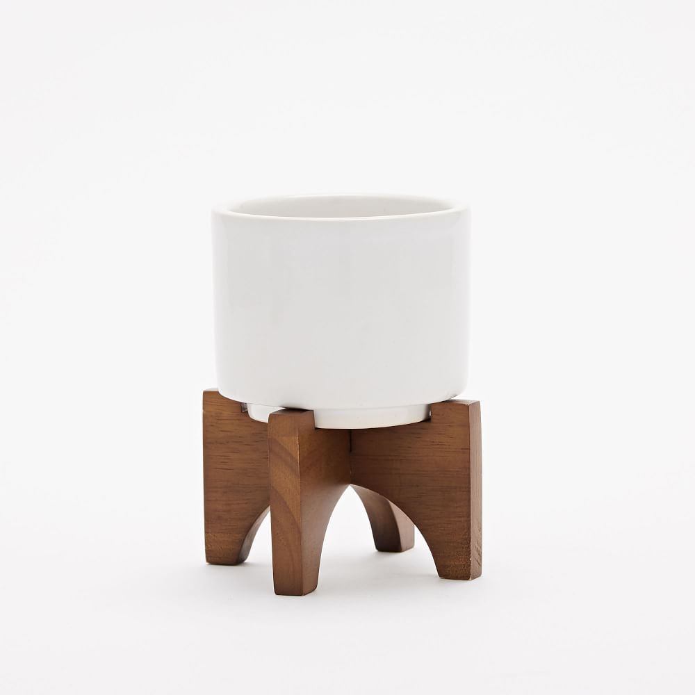 Mid-Century Turned Wood Leg Planter, Ceramic, Tall, 14&amp;quot;D x 23.6&amp;quot;H, Petrol | West Elm (US)