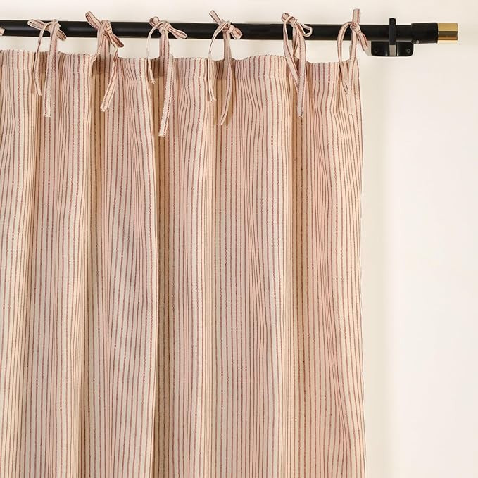 THE ART BOX Natural Linen Gauze Tie Top Sheer Semi Blackout Striped Curtains for Bedroom Filterin... | Amazon (US)