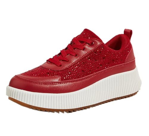 LUCKY STEP Women's Platform Sneakers Rhinestone Fashion Chunky Casual Sparkly Retro Braided Walki... | Amazon (US)