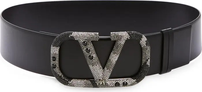 Embellished VLOGO Buckle Leather Belt | Nordstrom