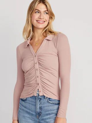 Fitted Long-Sleeve Button-Front Top | Old Navy (US)