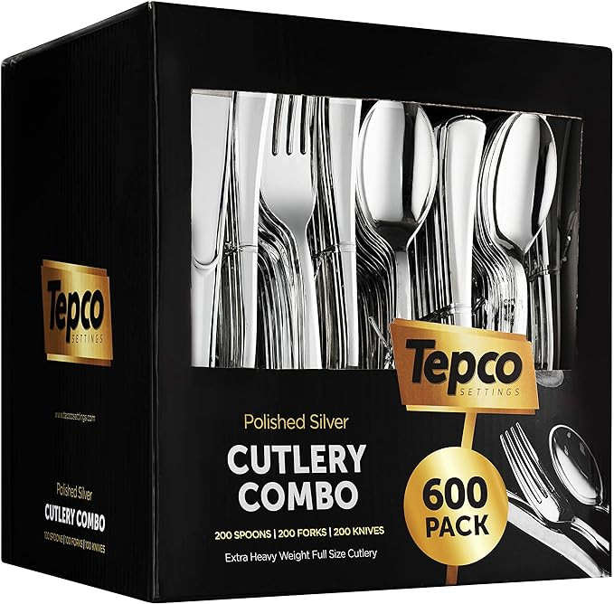 600 Plastic Silverware Set - Silver Plastic Cutlery Set - Disposable Silverware Set - Flatware Se... | Amazon (US)